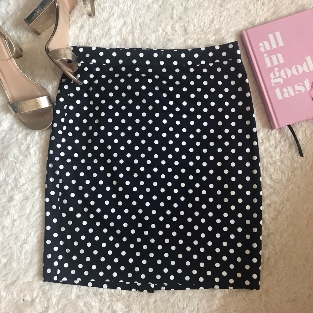 J.Crew The Pencil Skirt in Navy Polka Dot